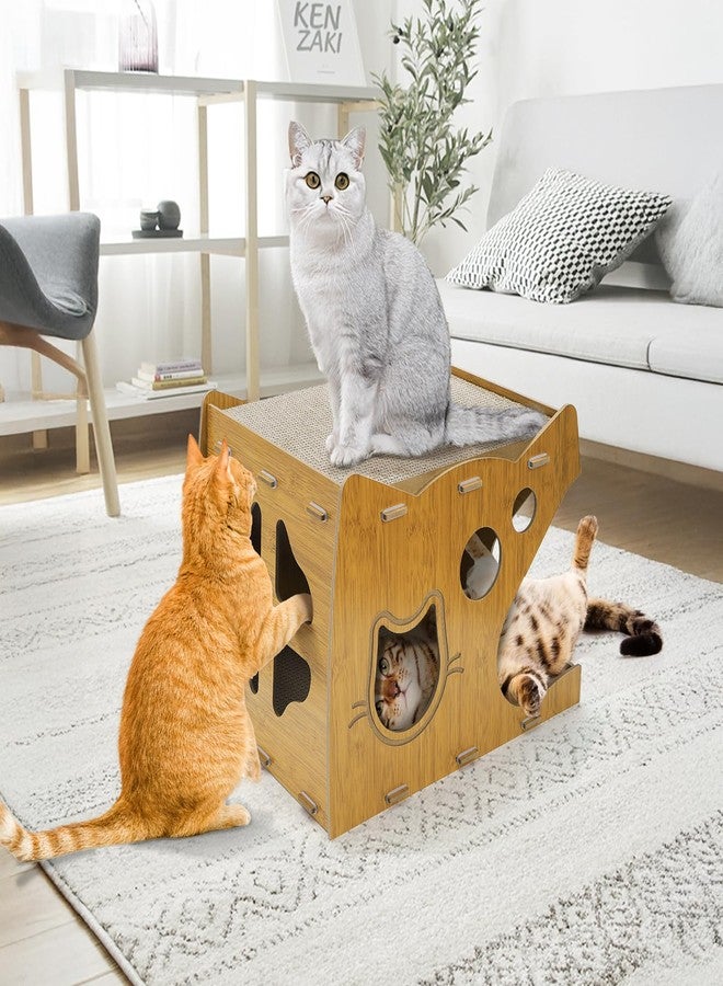 WRINGKIT 2-Level Cat Scratcher House, 2 in 1 Cat Cardboard House with Scratching Pads, Sturdy Cat House Lounge for Indoor Cats to Rest and Hide, Maximum Load Capacity 66 Lbs - Image 5